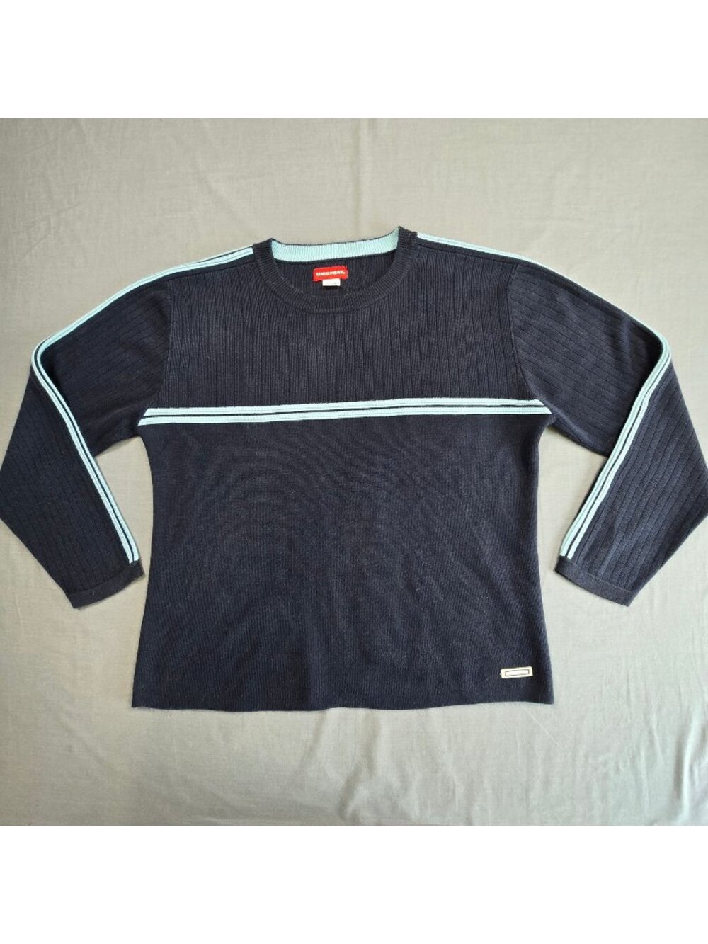 Vintage Y2K Unionbay Mens Large Sweater Ribbed Knit Navy Blue Striped